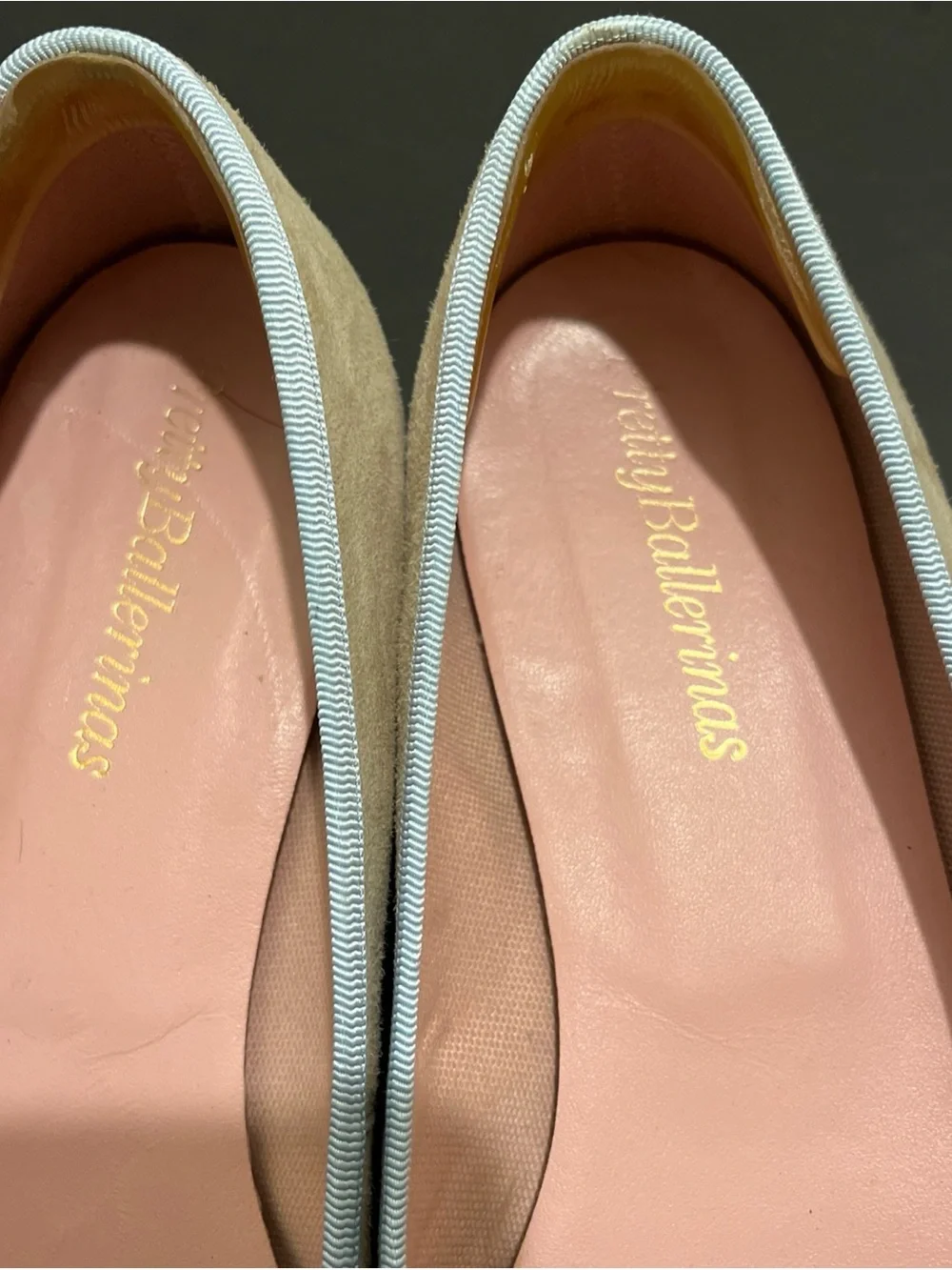 Pretty Ballerinas Beige Suede Flats with Light Blue Trim Sz 39 us 8